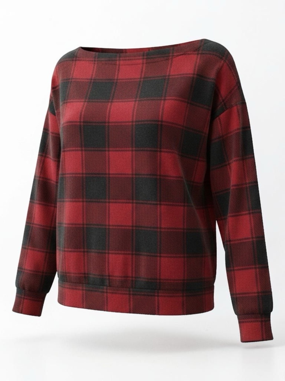 Maurices Lakeside Buffalo Plaid Fleece Sweatshirt Top 1X New Red Black Stretchy